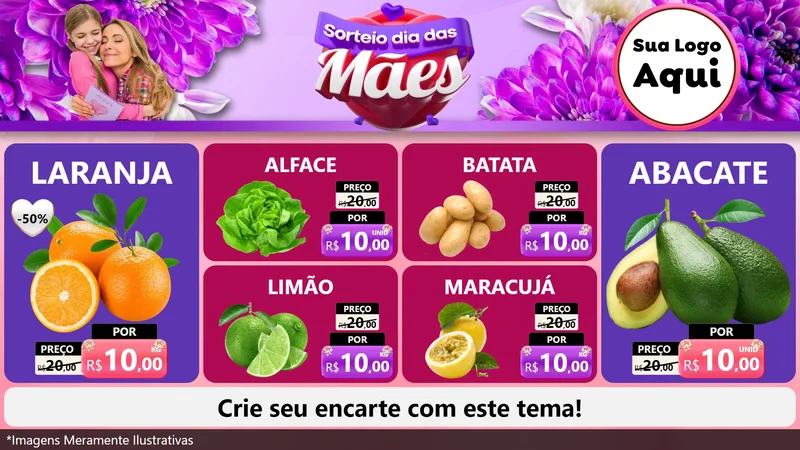 Modelo de TV para TV Horizontal com o tema Sorteio Dia das Mães para Hortifrúti