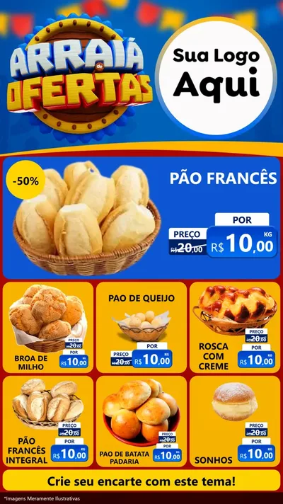 Modelo de Rede Social para Stories com o tema Arraiá de Ofertas - Junina para Padaria