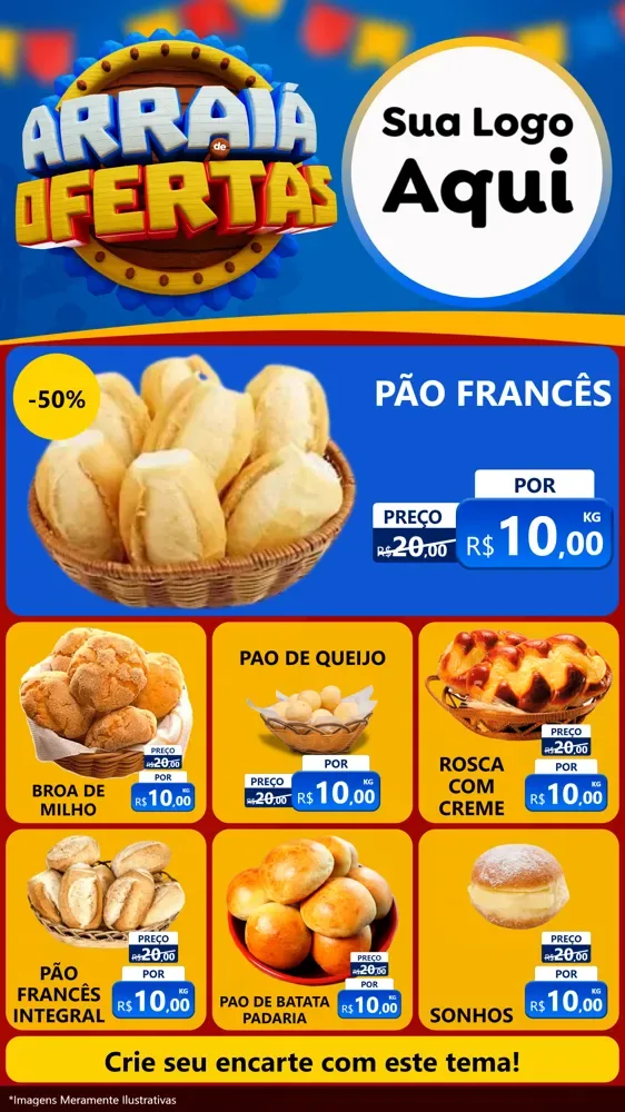 Modelo de Rede Social para Stories com o tema Arraiá de Ofertas - Junina para Padaria