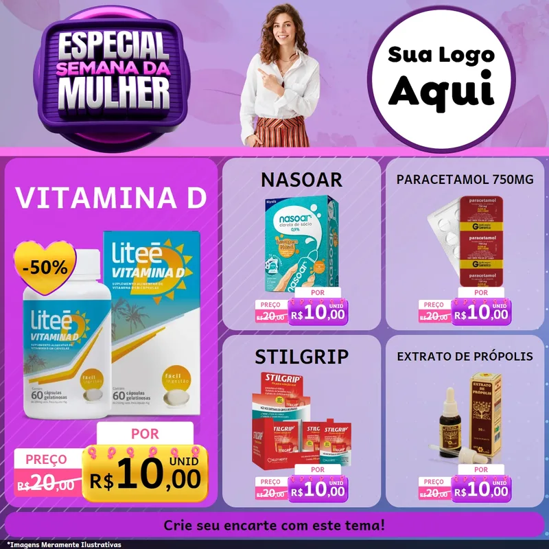 Modelo de Rede Social para Feed Facebook com o tema Especial Semana da Mulher para Farmácia