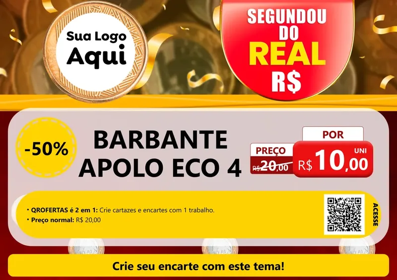 Modelo de Cartaz para Cartaz A4 Horizontal com o tema Segundou do Real para Armarinho e Aviamentos
