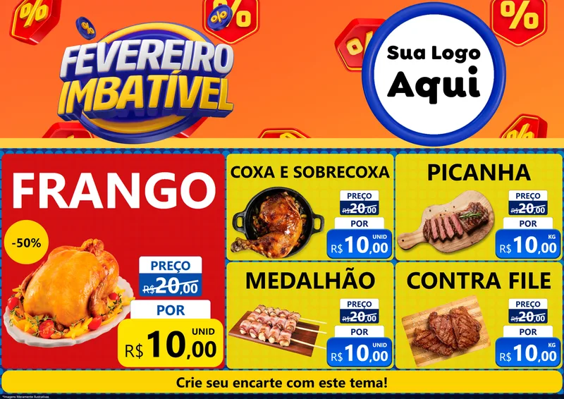 Modelo de Encarte para Encarte A4 Horizontal com o tema Fevereiro Imbatível para Assados