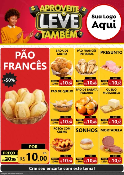 Modelo de Encarte para Encarte A4 Vertical com o tema Aproveite e Leve Também para Padaria