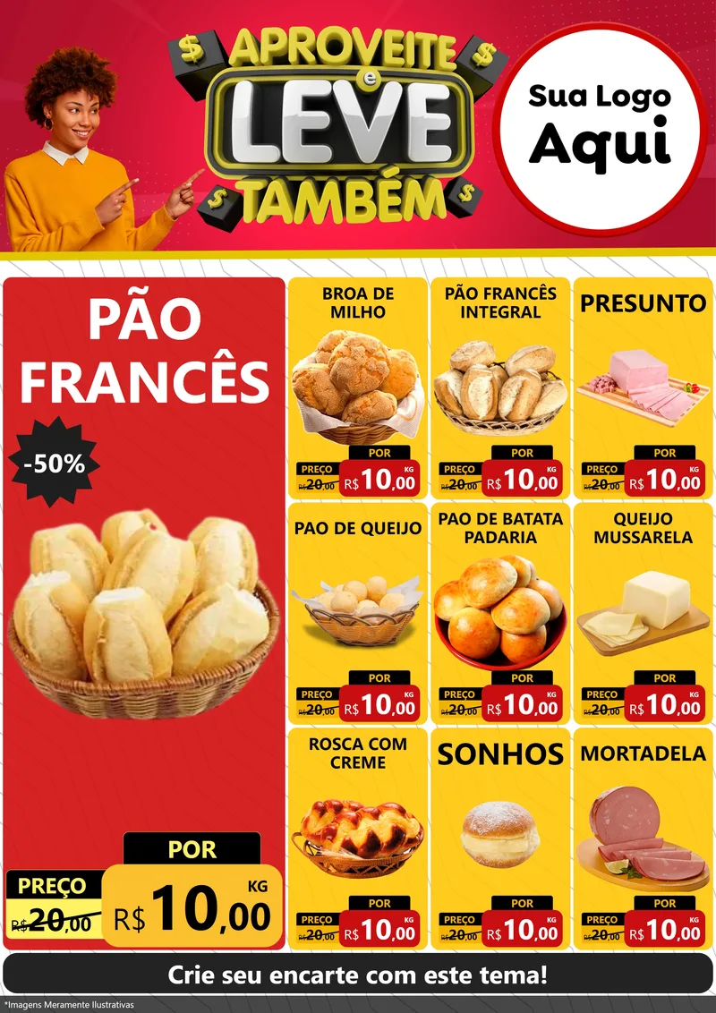 Modelo de Encarte para Encarte A4 Vertical com o tema Aproveite e Leve Também para Padaria