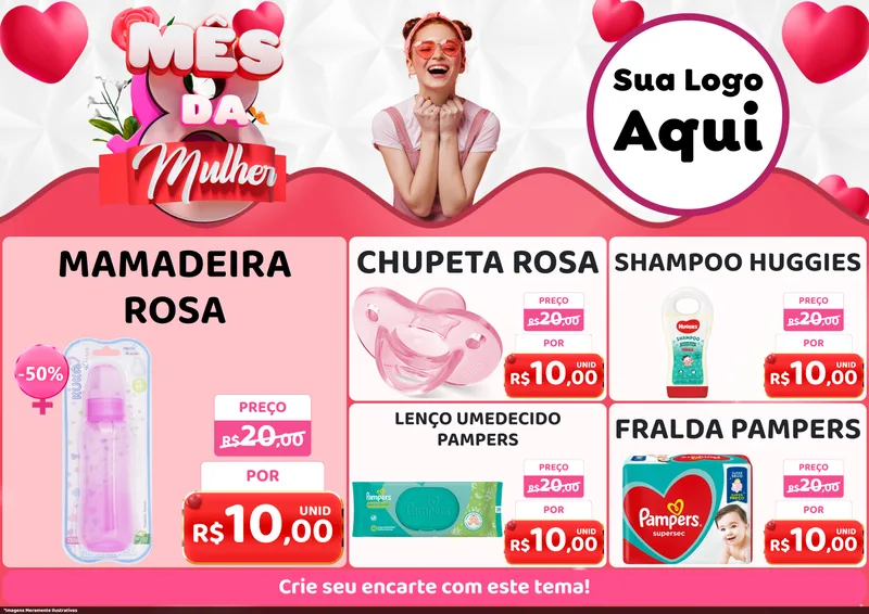 Modelo de Encarte para Encarte A4 Horizontal com o tema Mês da Mulher para Bebês