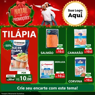 Modelo de Rede Social para Feed Facebook com o tema Natal de Promoções para Peixaria