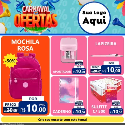 Modelo de Rede Social para Feed Facebook com o tema Carnaval de Ofertas para Papelaria