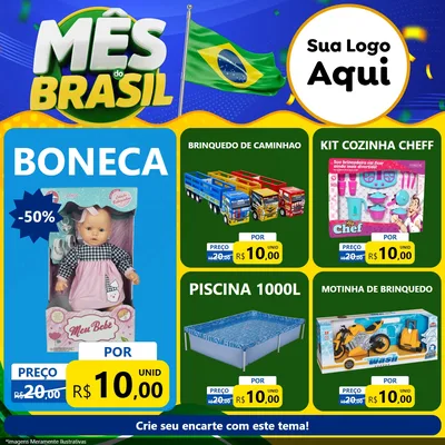 Modelo de Rede Social para Feed Facebook com o tema Mês do Brasil para Brinquedos