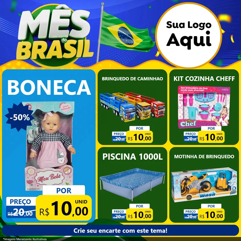 Modelo de Rede Social para Feed Facebook com o tema Mês do Brasil para Brinquedos