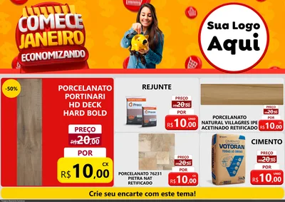 Modelo de Encarte para Encarte A4 Horizontal com o tema Comece Janeiro Economizando para Pisos e revestimentos