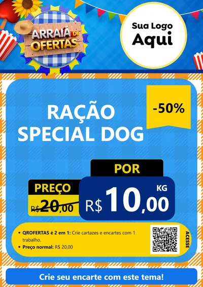 Modelo de Cartaz para Cartaz A4 Vertical com o tema Arraiá de Ofertas para Pet Shop