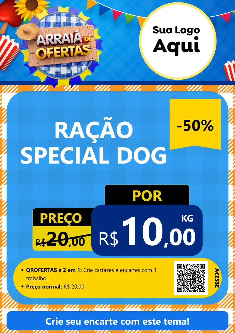 Modelo de Cartaz para Cartaz A4 Vertical com o tema Arraiá de Ofertas para Pet Shop