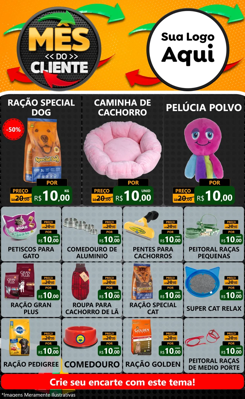 Modelo de Encarte para Encarte Grande com o tema Mês do Cliente para Pet Shop