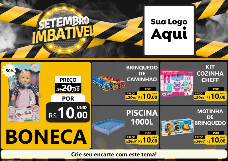 Modelo de Encarte para Encarte A4 Horizontal com o tema Setembro Imbatível para Brinquedos