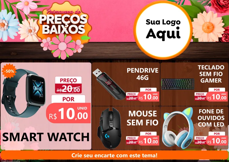 Modelo de Encarte para Encarte A4 Horizontal com o tema Primavera de Preços Baixos para Informática