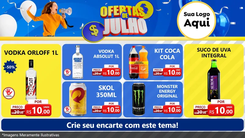 Modelo de TV para TV Horizontal com o tema Ofertas de Julho para Distribuidora de bebidas