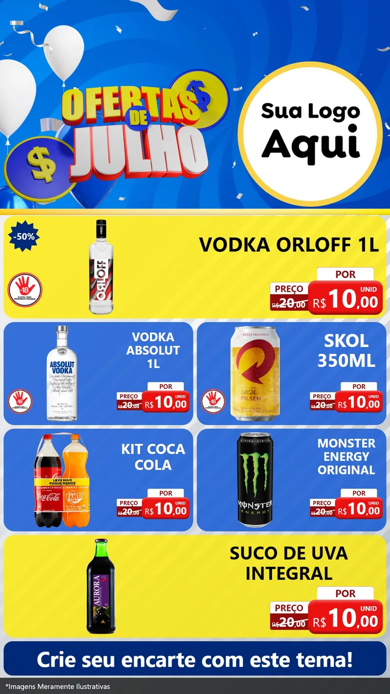Modelo de TV para TV Vertical com o tema Ofertas de Julho para Distribuidora de bebidas
