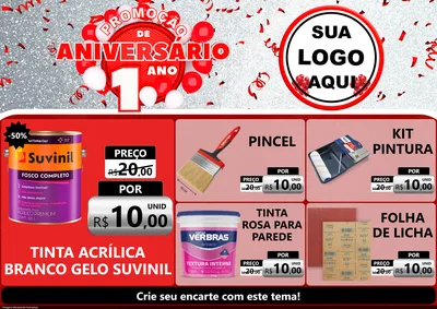 Modelo de Encarte para Encarte A4 Horizontal com o tema Promoção de Aniversário - 1 Ano para Tintas e Ferramentas