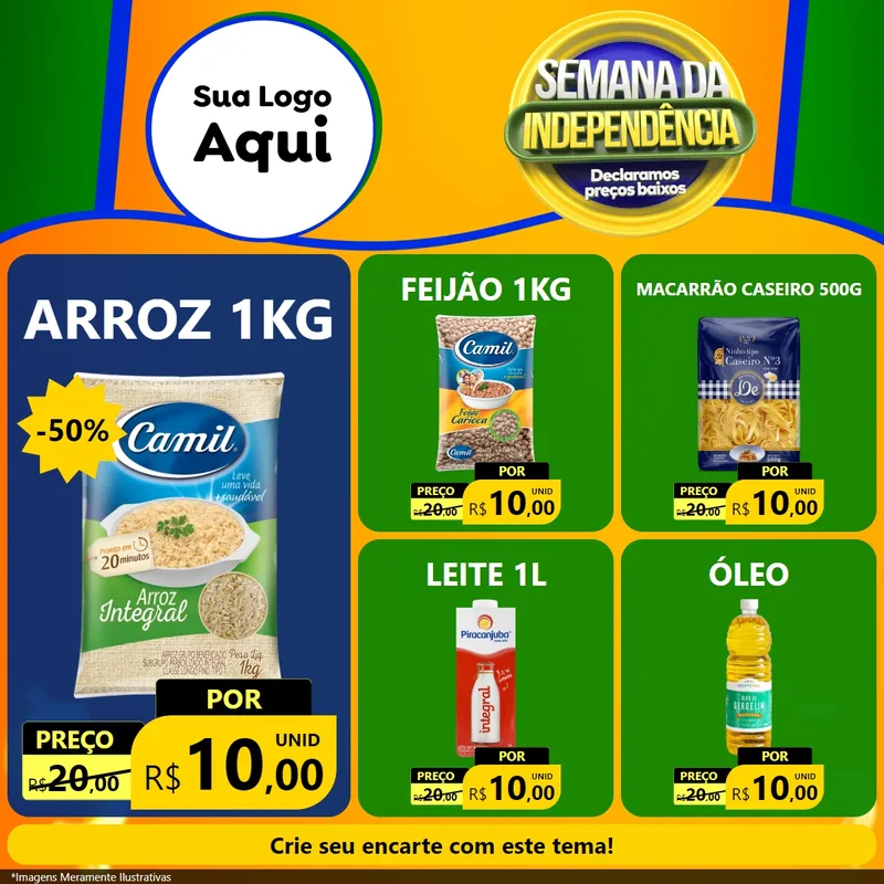 Modelo de Rede Social para Feed Facebook com o tema Semana da Independência Declaramos Preços Baixos para Supermercado