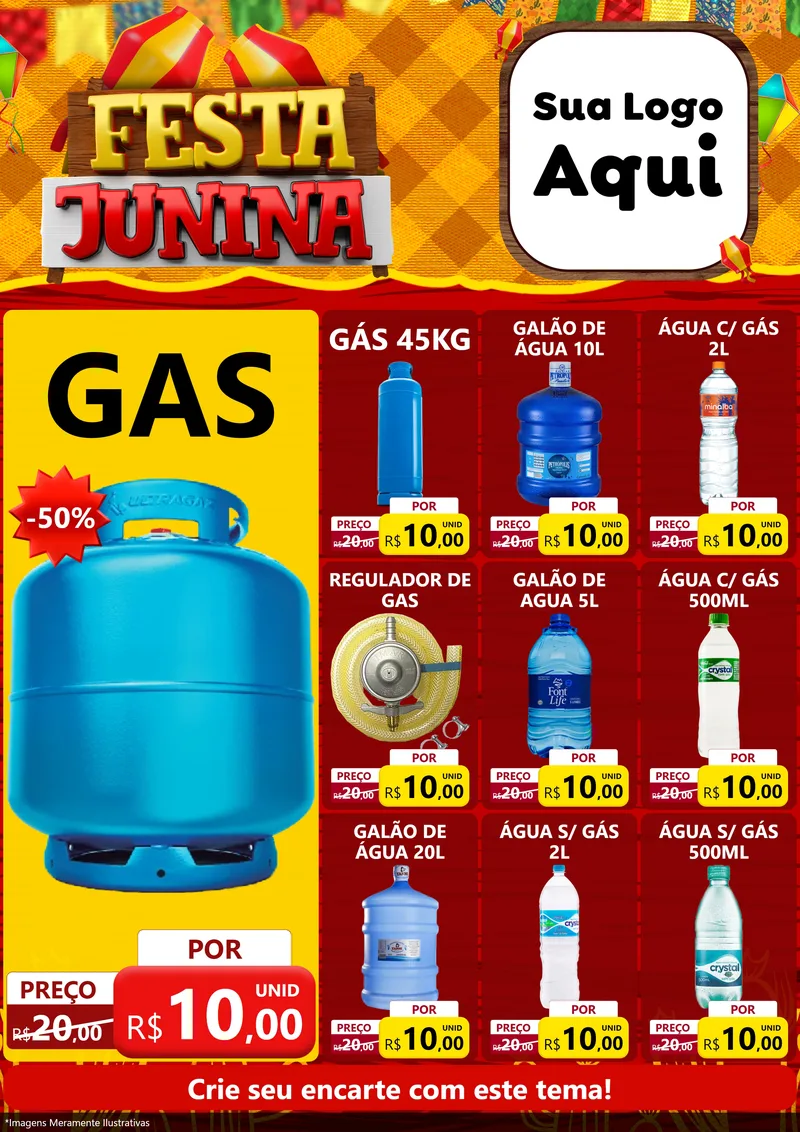 Modelo de Encarte para Encarte A4 Vertical com o tema Festa Junina para Água e gás