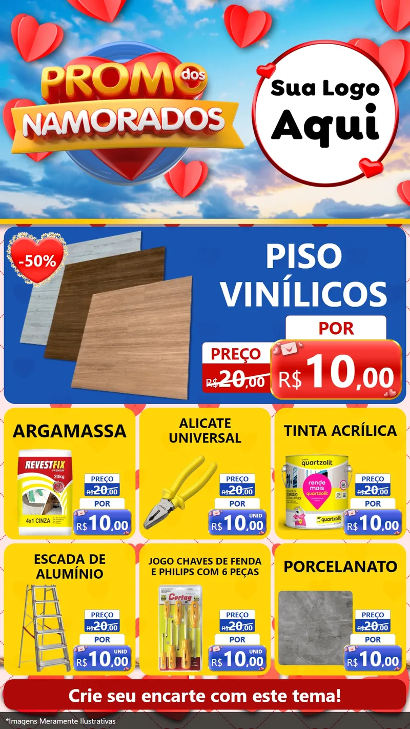 Modelo de Rede Social para Stories com o tema Promo dos Namorados para Material para Construção