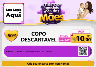 Modelo de Cartaz para Cartaz A4 Horizontal com o tema Ofertas Especiais - Mês das Mães para Embalagens