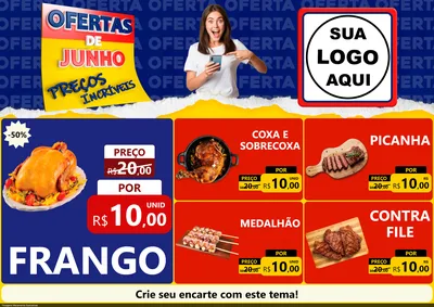Modelo de Encarte para Encarte A4 Horizontal com o tema Ofertas de Junho - Preços Incríveis para Assados