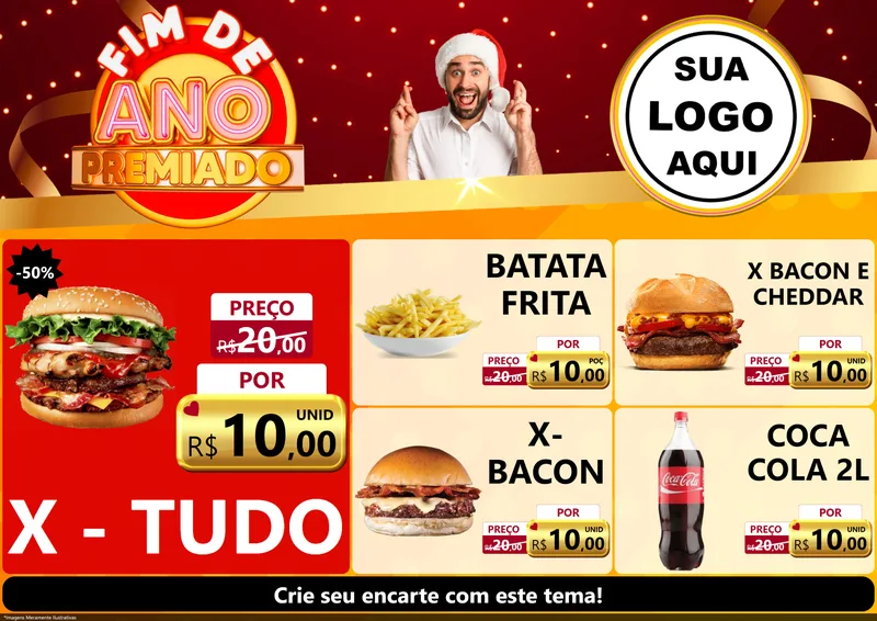 Modelo de Encarte para Encarte A4 Horizontal com o tema Fim de Ano Premiado para Hamburgueria