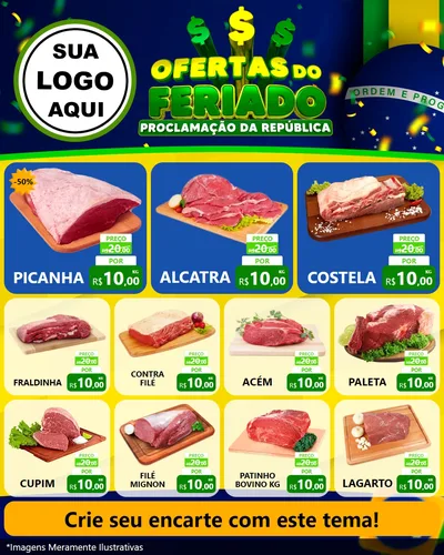 Modelo de Rede Social para Feed Instagram com o tema Ofertas do Feriado - Proclamação da República para Açougue
