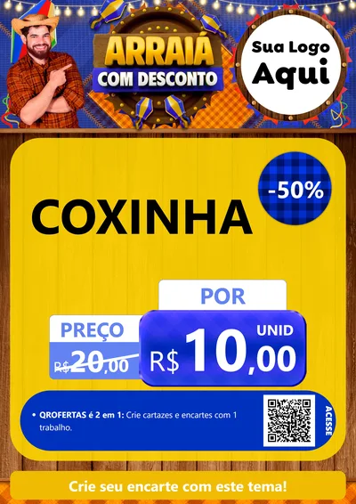 Modelo de Cartaz para Cartaz A4 Vertical com o tema Arraiá Com Desconto para Salgadaria