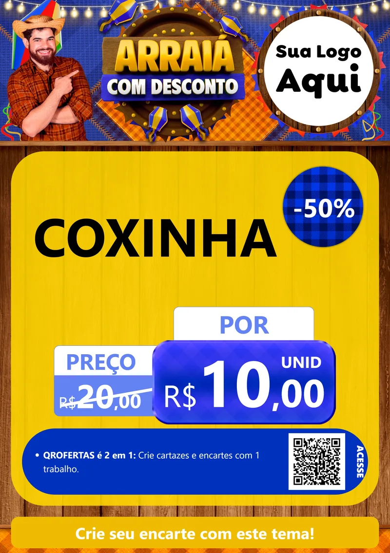 Modelo de Cartaz para Cartaz A4 Vertical com o tema Arraiá Com Desconto para Salgadaria