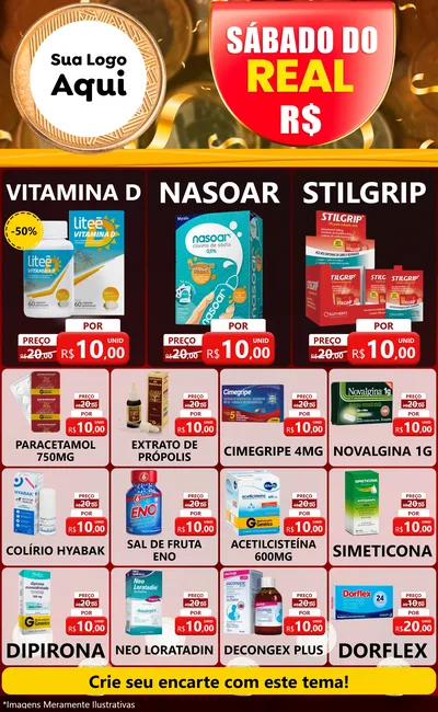 Modelo de Encarte para Encarte Grande com o tema Sábado do Real para Farmácia