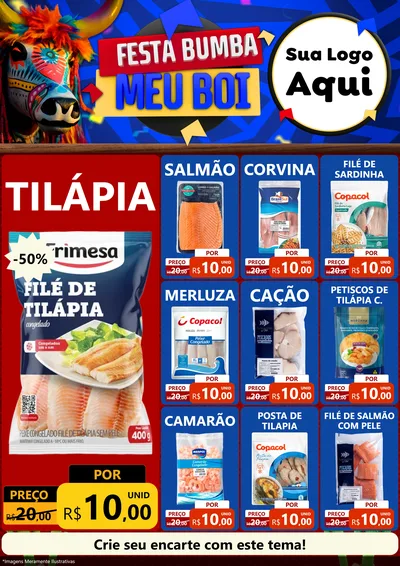 Modelo de Encarte para Encarte A4 Vertical com o tema Festa Bumba meu Boi para Peixaria