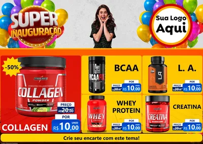 Modelo de Encarte para Encarte A4 Horizontal com o tema Super Inauguração para Suplementos alimentares
