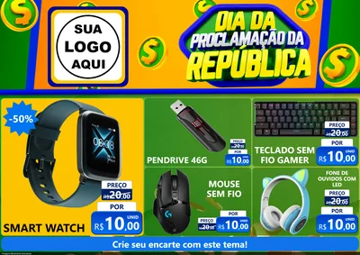 Modelo de Encarte para Encarte A4 Horizontal com o tema Dia Da Proclamação da República para Informática