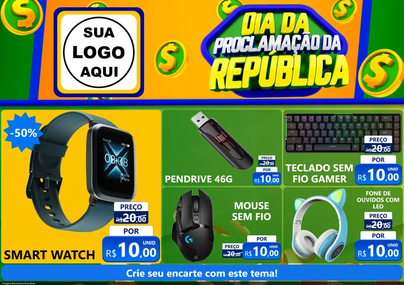 Modelo de Encarte para Encarte A4 Horizontal com o tema Dia Da Proclamação da República para Informática