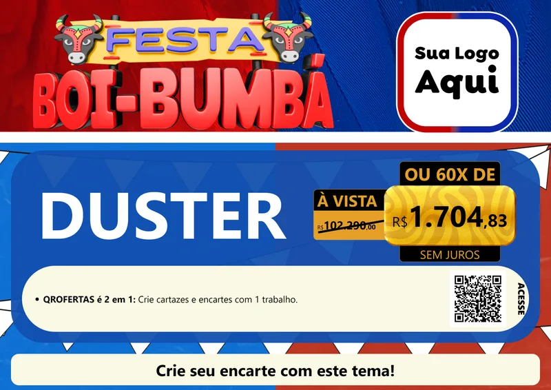 Modelo de Cartaz para Cartaz A4 Horizontal com o tema Festa Boi Bumbá para Concessionaria de Carros