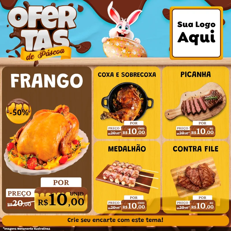 Modelo de Rede Social para Feed Facebook com o tema Ofertas de Páscoa para Assados