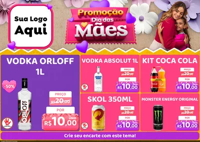 Modelo de Encarte para Encarte A4 Horizontal com o tema Promoção Dia das Mães para Distribuidora de bebidas