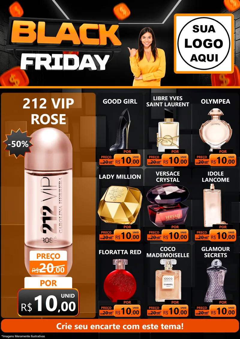 Modelo de Encarte para Encarte A4 Vertical com o tema Black Friday para Perfumes