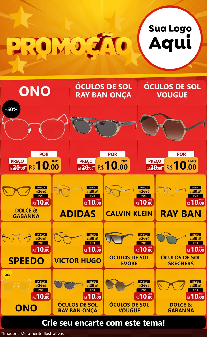 Modelo de Encarte para Encarte Grande com o tema Promoção para Óticas