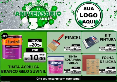 Modelo de Encarte para Encarte A4 Horizontal com o tema Promoção de Aniversário - 3 Anos para Tintas e Ferramentas