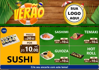 Modelo de Encarte para Encarte A4 Horizontal com o tema Verão para Comida japonesa
