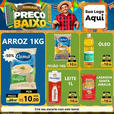 Modelo de Rede Social para Feed Facebook com o tema Arraiá de Preço Baixo - Junina para Supermercado