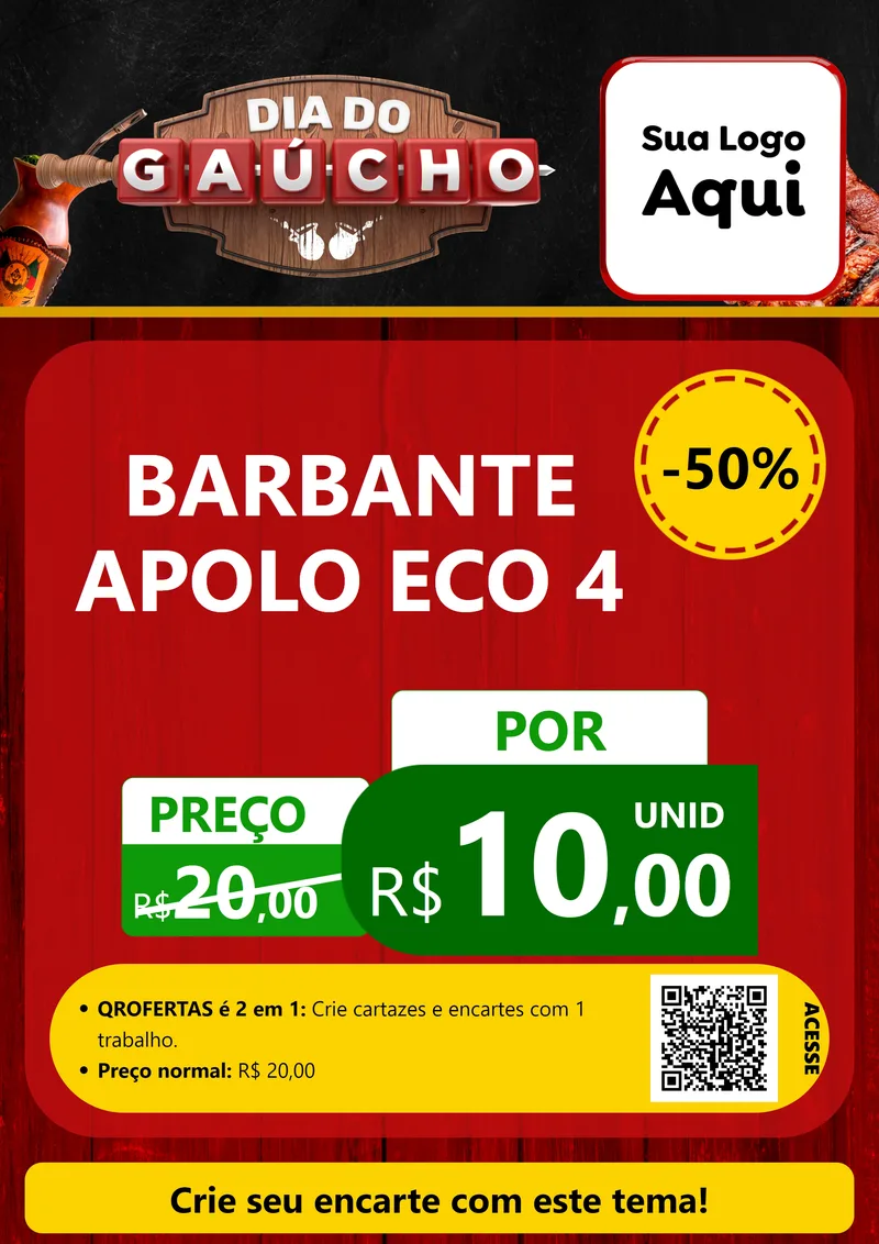 Modelo de Cartaz para Cartaz A4 Vertical com o tema Dia do Gaúcho para Armarinho e Aviamentos