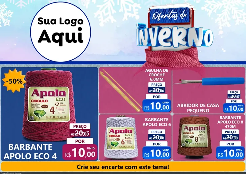 Modelo de Encarte para Encarte A4 Horizontal com o tema Ofertas de Inverno para Armarinho e Aviamentos