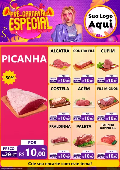 Modelo de Encarte para Encarte A4 Vertical com o tema Pré-Carnaval Especial para Açougue