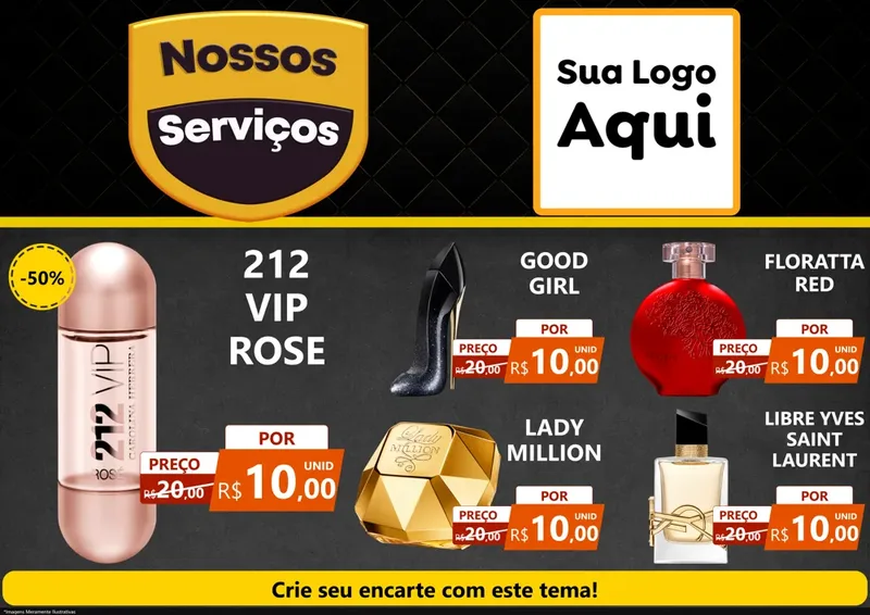 Modelo de Encarte para Encarte A4 Horizontal com o tema Nossos Serviços para Perfumes