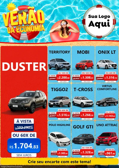 Modelo de Encarte para Encarte A4 Vertical com o tema Verão da Economia para Concessionaria de Carros