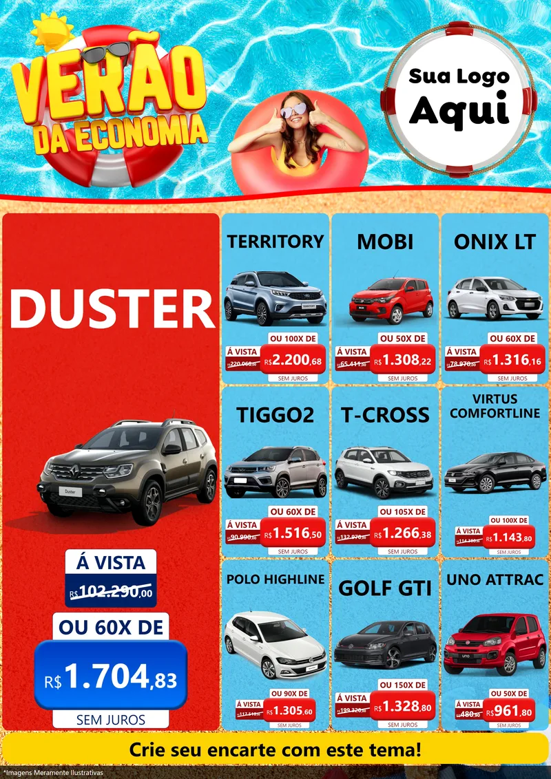Modelo de Encarte para Encarte A4 Vertical com o tema Verão da Economia para Concessionaria de Carros